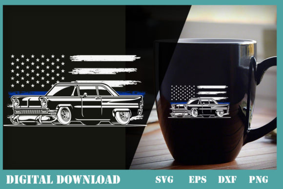 American Flag with Old Car 3