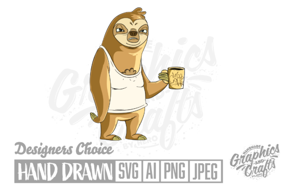 Fun Sloth with Coffee Character