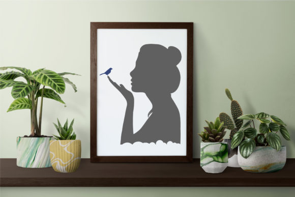 Girl and Bird Silhouette Cute Wall Frame